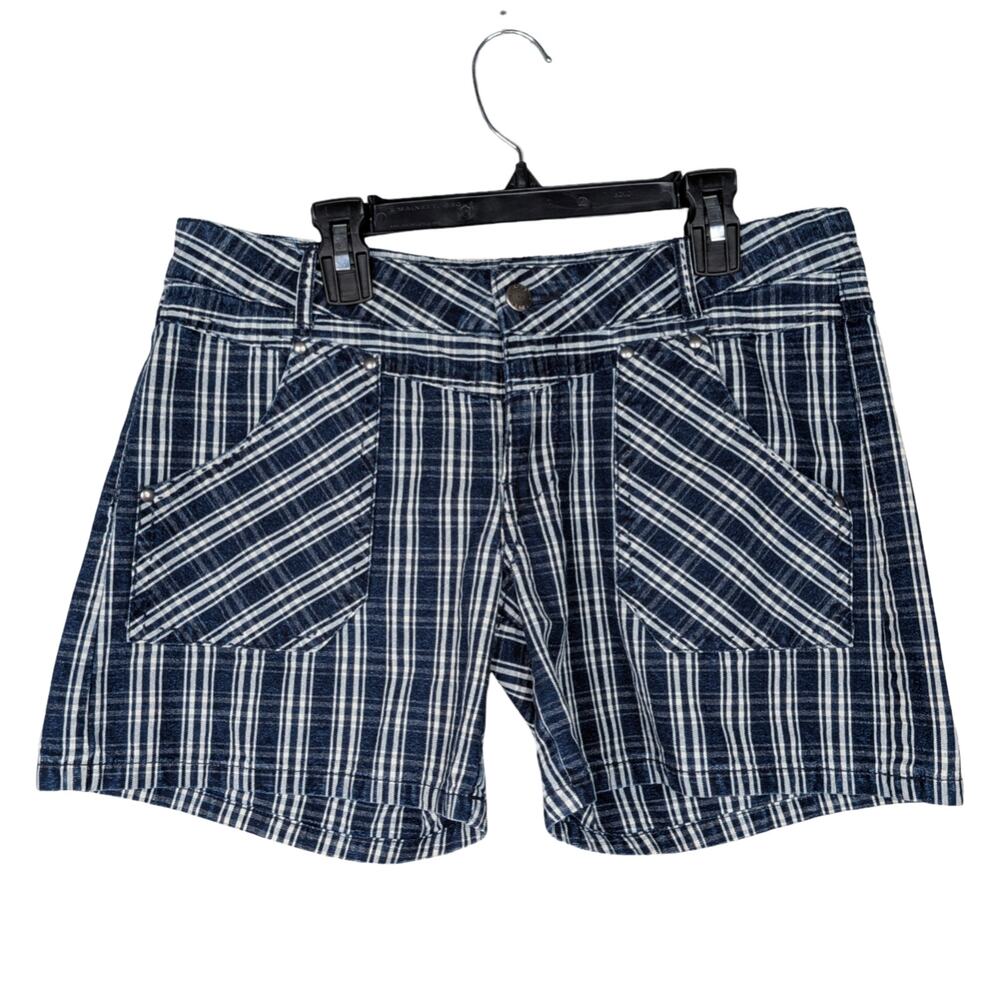 Vintage Y2K BCBG Max Azria Low Rise Cotton Plaid Hot Pants Shorts Navy 8